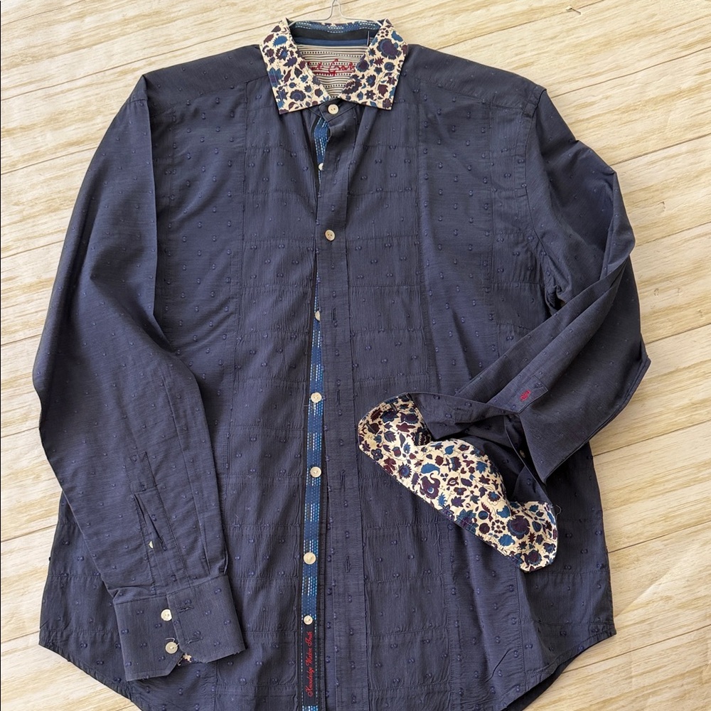 Robert Graham Dark Blue Shirt with Floral Collar